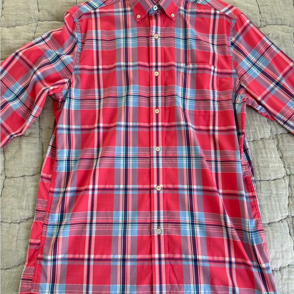 Southern Tide Plaid Button Down Shirt in Red and Blue